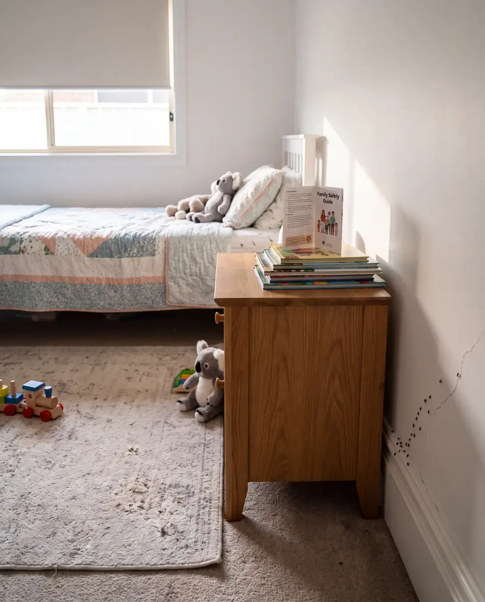 Insect activity along the skirting board in a child's bedroom